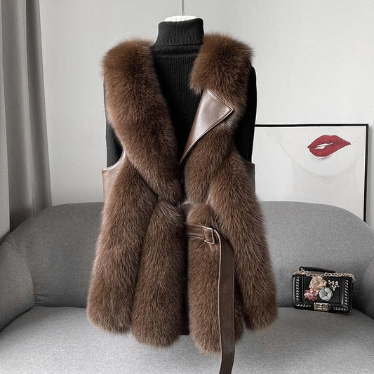 Gilet Sans Manches Ceinturé à Col Imitation Fourrure pour Femme | Idéal pour la Saison Froide