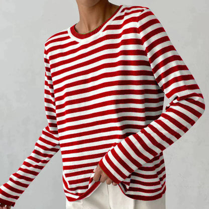 Pull À Rayures Avec Col Rond Et Coupe Légèrement Ample Pour Femmes | Idéal Pour Tenues Quotidiennes