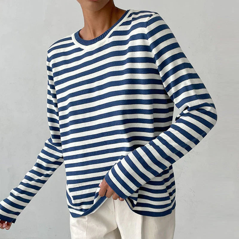 Pull À Rayures Avec Col Rond Et Coupe Légèrement Ample Pour Femmes | Idéal Pour Tenues Quotidiennes