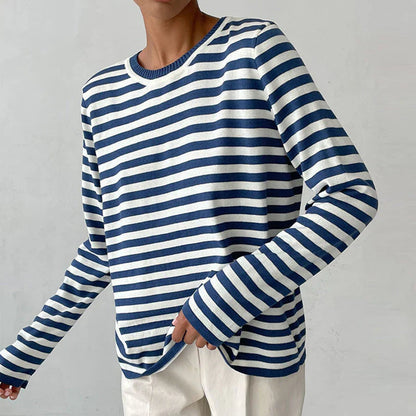 Pull À Rayures Avec Col Rond Et Coupe Légèrement Ample Pour Femmes | Idéal Pour Tenues Quotidiennes