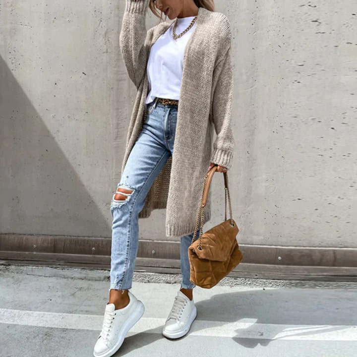 Cardigan Long Tricoté À Devant Ouvert Pour Femme | Idéal Pour L'automne