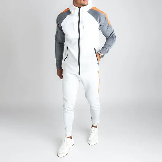 Ensemble Survêtement Homme avec Veste Zippée Et Panneaux Contrastés | Idéal pour Le Sport Et Les Loisirs