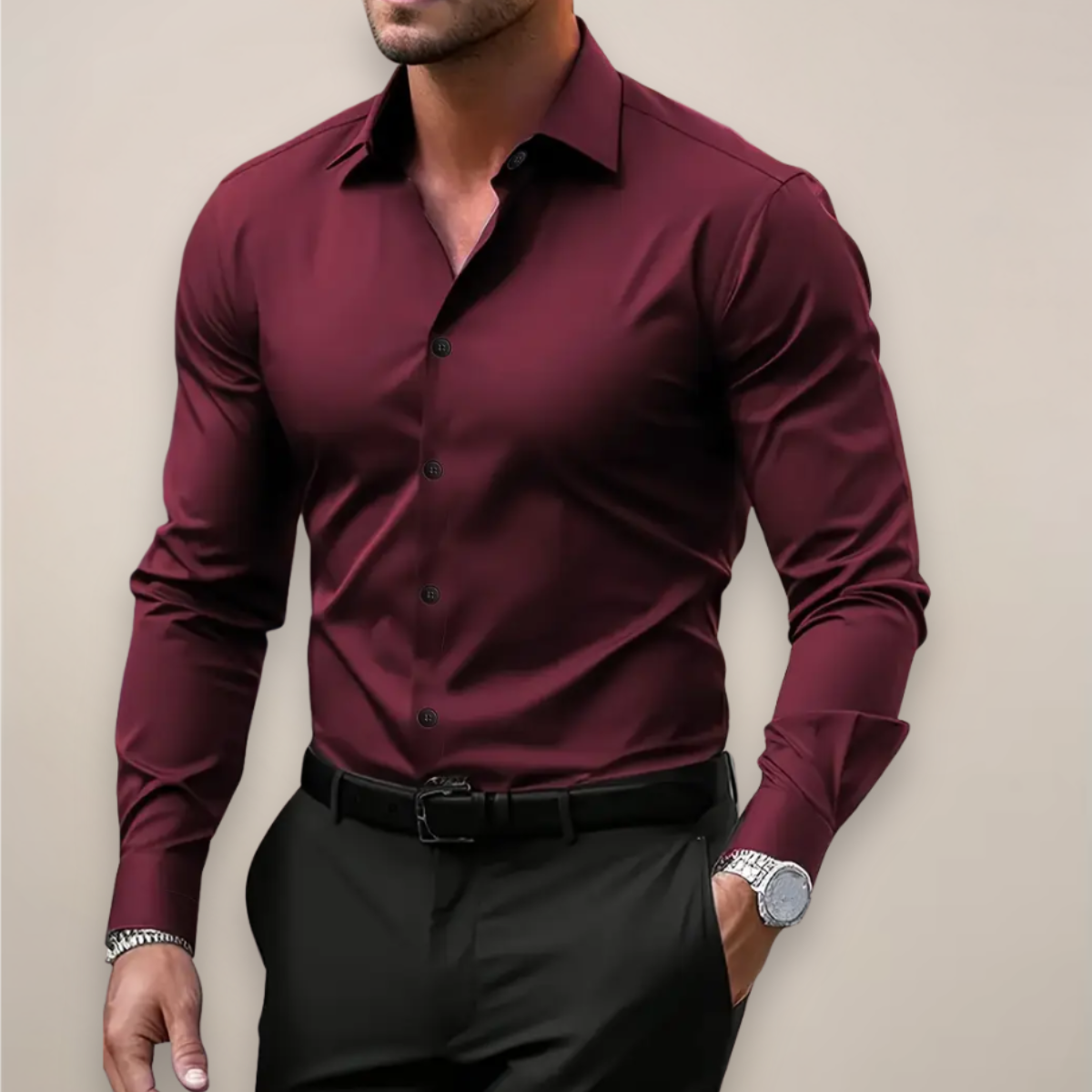 Chemise Slim Fit Avec Col Classique Et Fermeture À Boutons Pour Homme | Idéale Pour Travail Et Usage Quotidien
