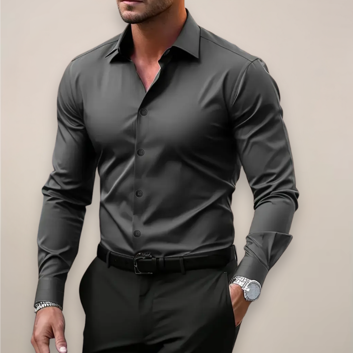 Chemise Slim Fit Avec Col Classique Et Fermeture À Boutons Pour Homme | Idéale Pour Travail Et Usage Quotidien