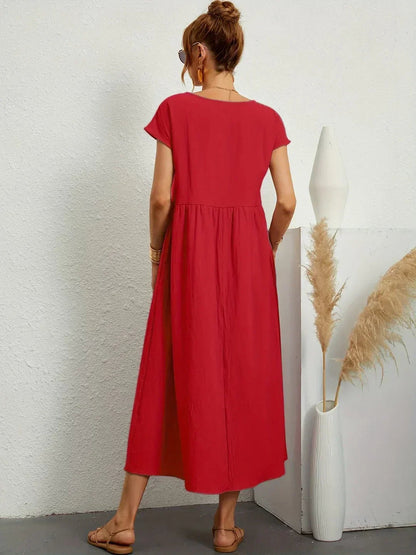 Robe Midi À Coupe Trapèze Avec Manches Courtes Et Poches Pour Femme | Idéal Pour Toutes Les Occasions