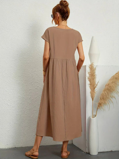 Robe Midi À Coupe Trapèze Avec Manches Courtes Et Poches Pour Femme | Idéal Pour Toutes Les Occasions