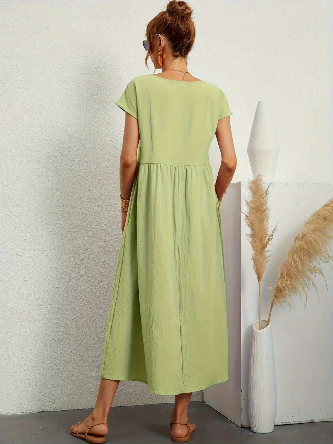 Robe Midi À Coupe Trapèze Avec Manches Courtes Et Poches Pour Femme | Idéal Pour Toutes Les Occasions