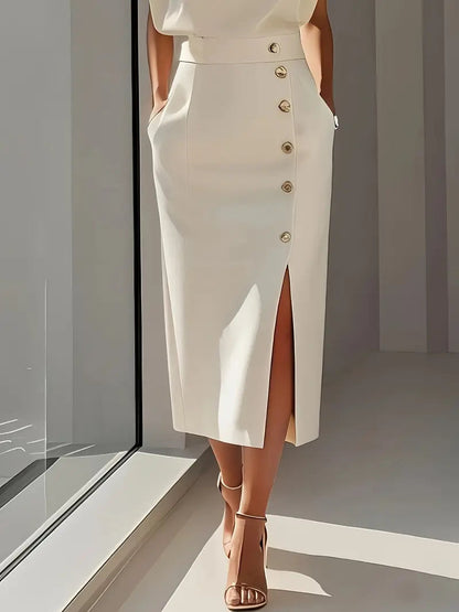 Robe Midi À Fente Latérale Et Boutons Pour Femme | Idéal Pour Usage Quotidien Et Occasions