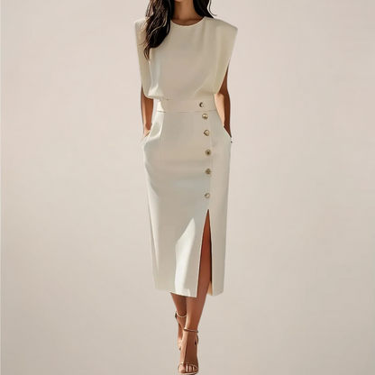 Robe Midi À Fente Latérale Et Boutons Pour Femme | Idéal Pour Usage Quotidien Et Occasions