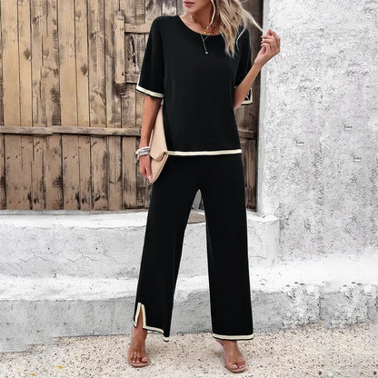 Ensemble Deux Pièces Tricoté avec Haut et Pantalon pour Femme | Idéal pour Usage Quotidien et Décontracté