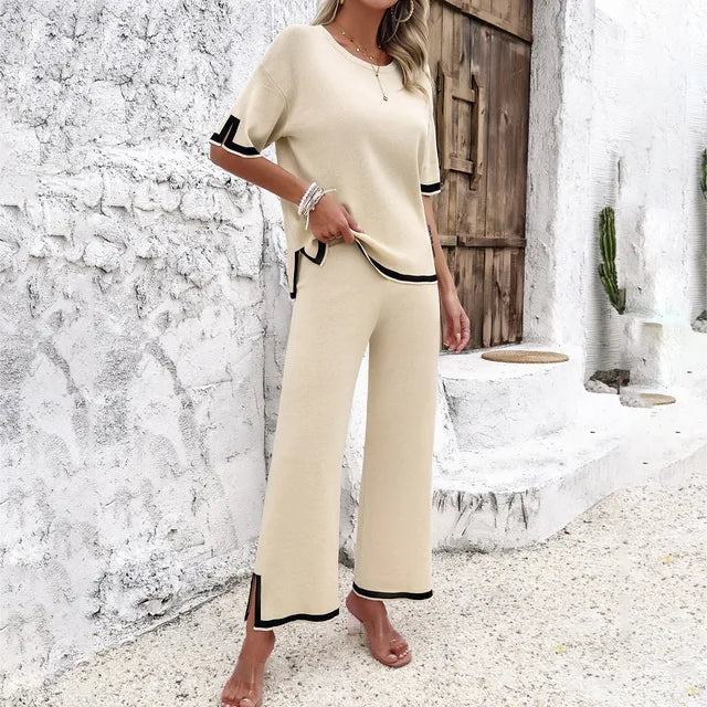 Ensemble Deux Pièces Tricoté avec Haut et Pantalon pour Femme | Idéal pour Usage Quotidien et Décontracté
