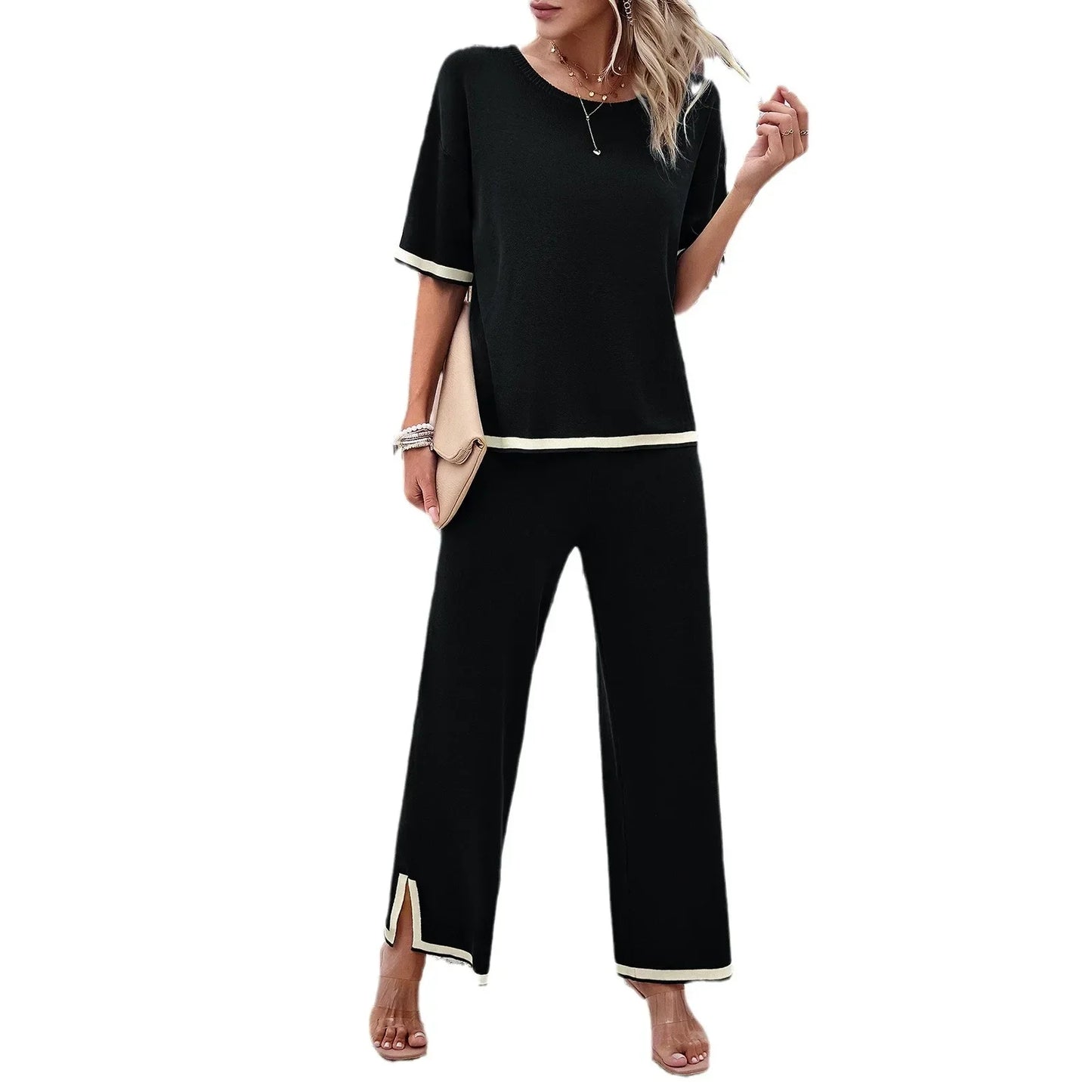Ensemble Deux Pièces Tricoté avec Haut et Pantalon pour Femme | Idéal pour Usage Quotidien et Décontracté