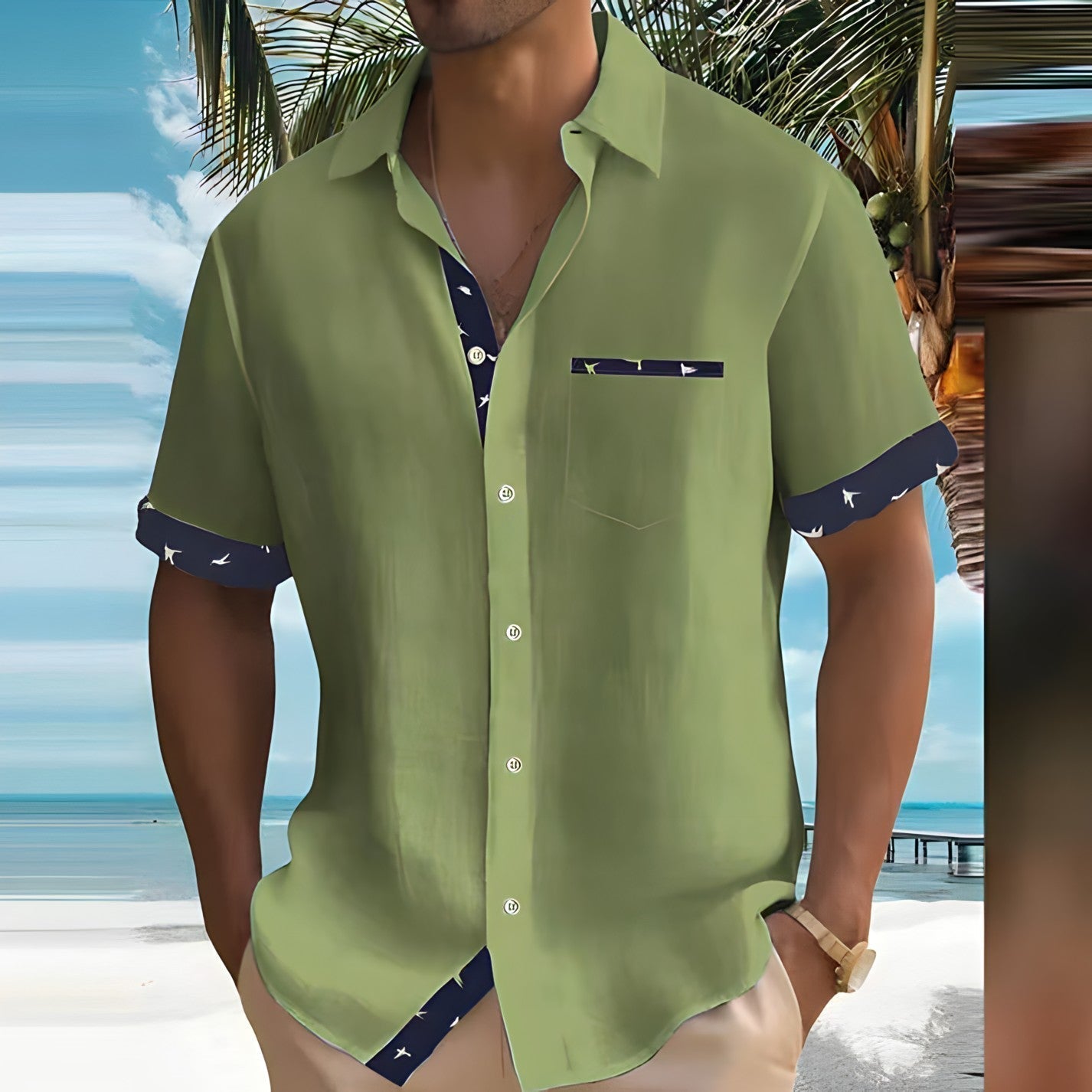 Chemise à Manches Courtes avec Fermeture Boutonnée et Motif Imprimé pour Homme | Idéale pour l'Été