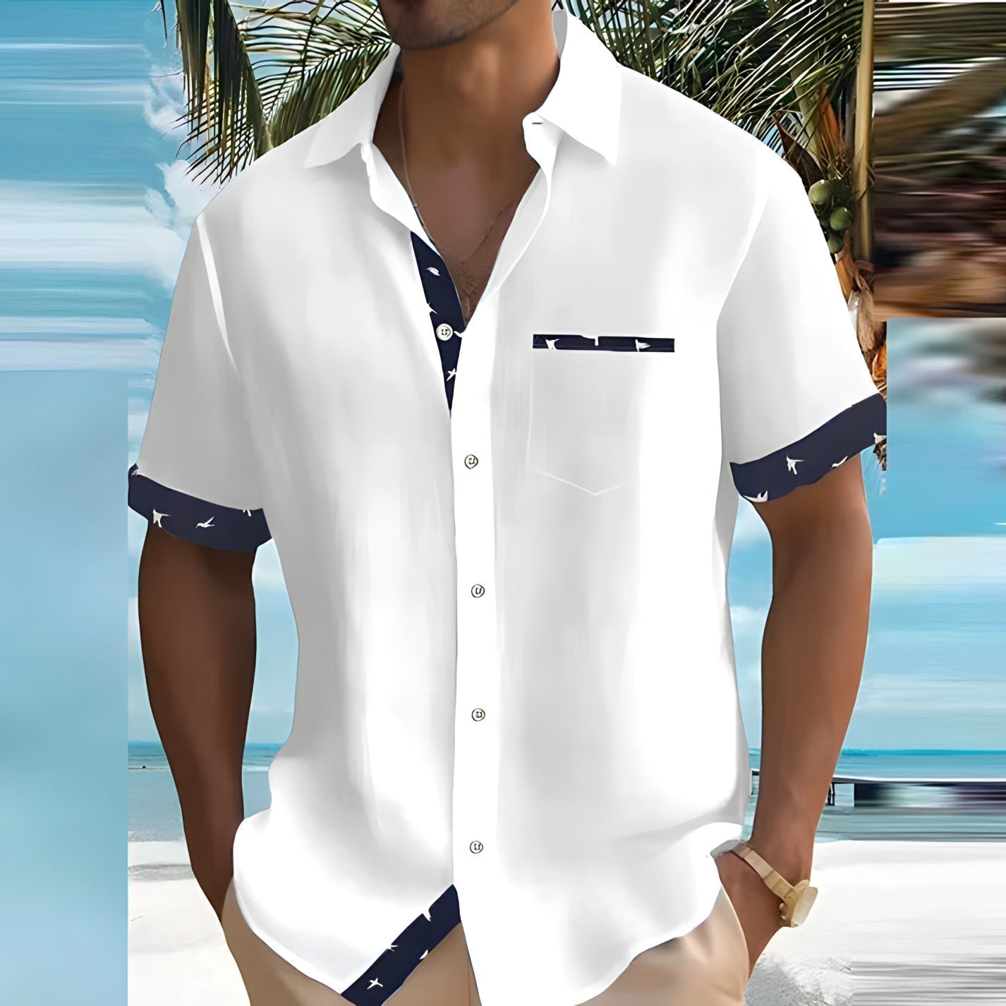 Chemise à Manches Courtes avec Fermeture Boutonnée et Motif Imprimé pour Homme | Idéale pour l'Été