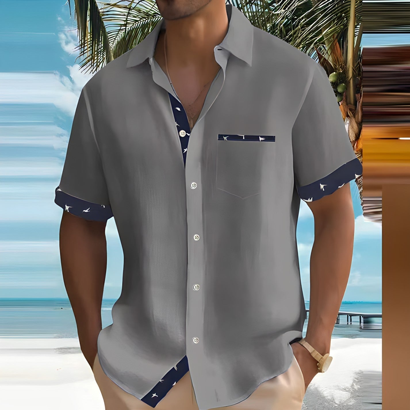 Chemise à Manches Courtes avec Fermeture Boutonnée et Motif Imprimé pour Homme | Idéale pour l'Été