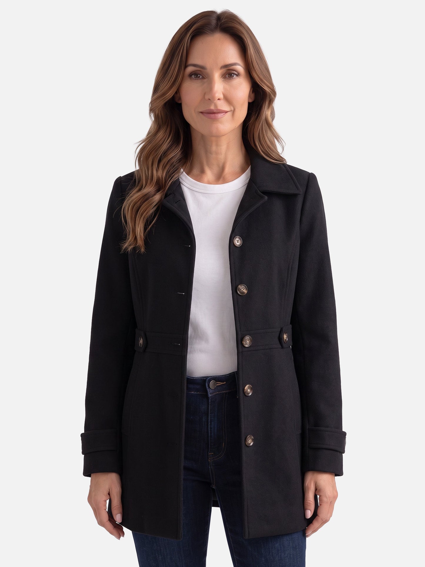 Manteau boutonné avec col chemise et ceinture pour femmes | Idéal pour l’automne