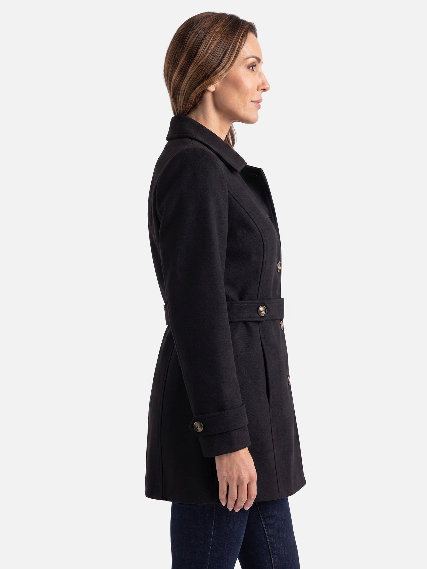Manteau boutonné avec col chemise et ceinture pour femmes | Idéal pour l’automne