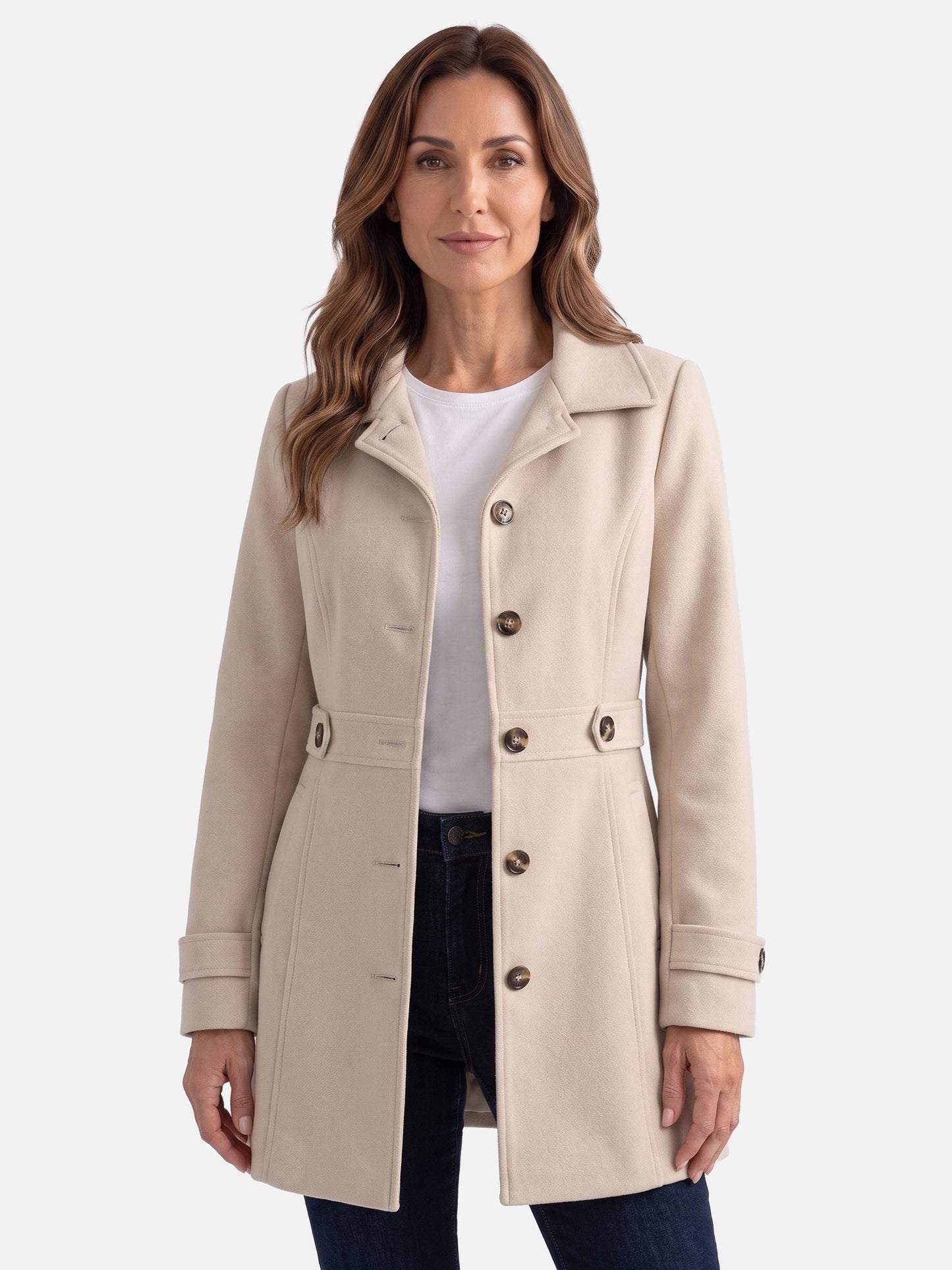 Manteau boutonné avec col chemise et ceinture pour femmes | Idéal pour l’automne