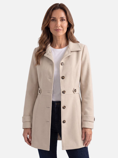 Manteau boutonné avec col chemise et ceinture pour femmes | Idéal pour l’automne