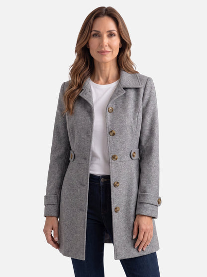 Manteau boutonné avec col chemise et ceinture pour femmes | Idéal pour l’automne