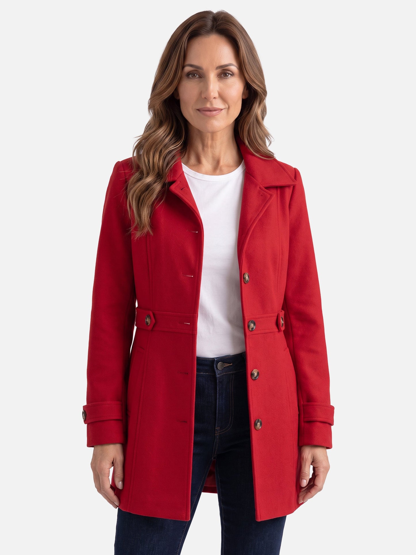 Manteau boutonné avec col chemise et ceinture pour femmes | Idéal pour l’automne