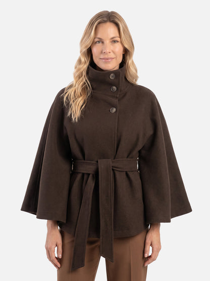 Manteau cape à col montant avec ceinture pour femmes | Idéal pour l’automne et l’hiver