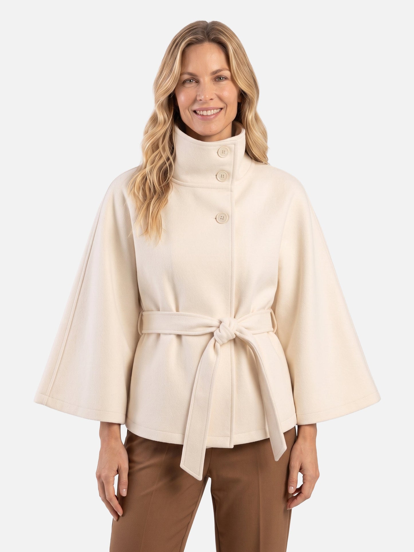 Manteau cape à col montant avec ceinture pour femmes | Idéal pour l’automne et l’hiver