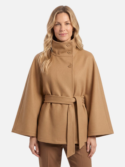 Manteau cape à col montant avec ceinture pour femmes | Idéal pour l’automne et l’hiver