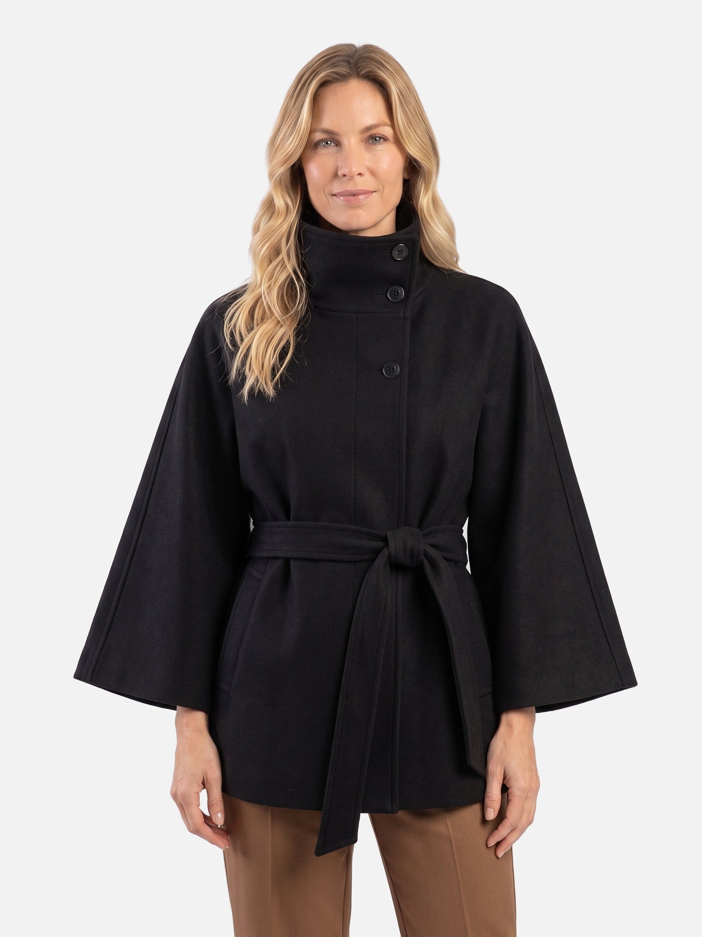 Manteau cape à col montant avec ceinture pour femmes | Idéal pour l’automne et l’hiver