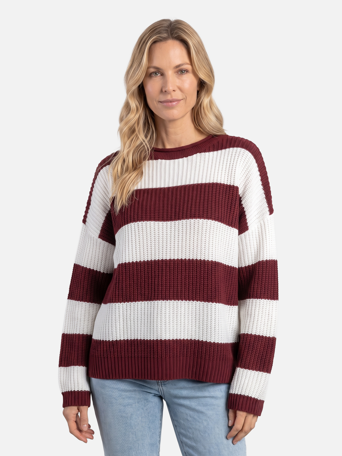 Pull rayures horizontales col rond pour femmes
