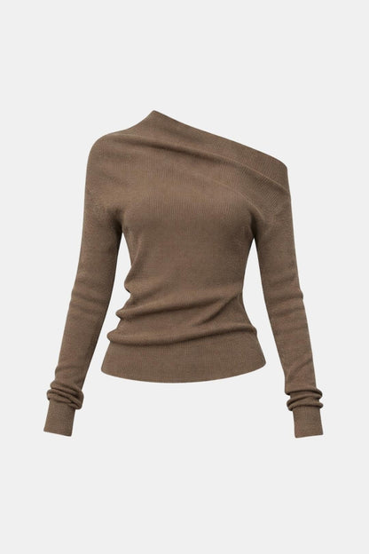 Top En Maille Avec Encolure Asymétrique Et Manches Longues Pour Femme | Idéal Pour Usage Quotidien