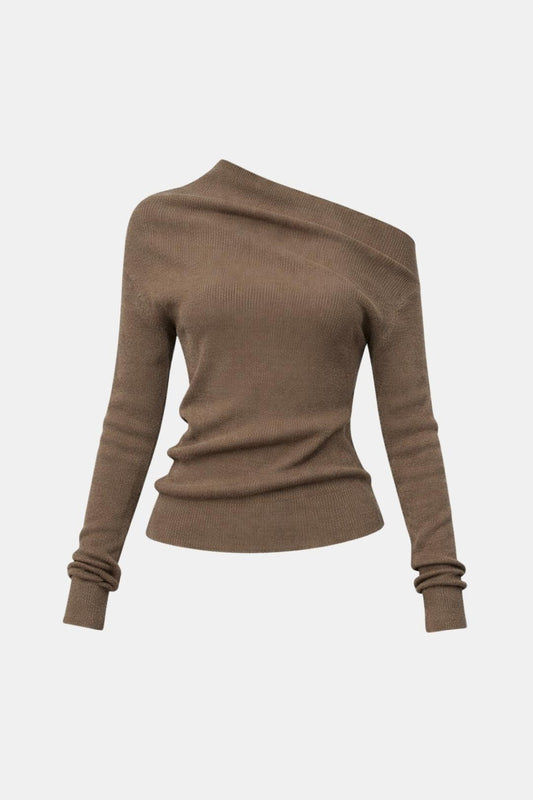 Top En Maille Avec Encolure Asymétrique Et Manches Longues Pour Femme | Idéal Pour Usage Quotidien