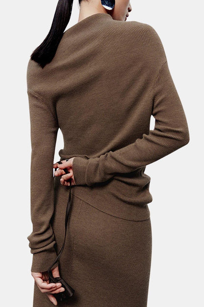 Top En Maille Avec Encolure Asymétrique Et Manches Longues Pour Femme | Idéal Pour Usage Quotidien
