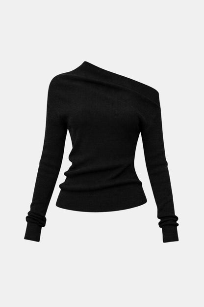 Top En Maille Avec Encolure Asymétrique Et Manches Longues Pour Femme | Idéal Pour Usage Quotidien