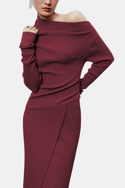 Top En Maille Avec Encolure Asymétrique Et Manches Longues Pour Femme | Idéal Pour Usage Quotidien