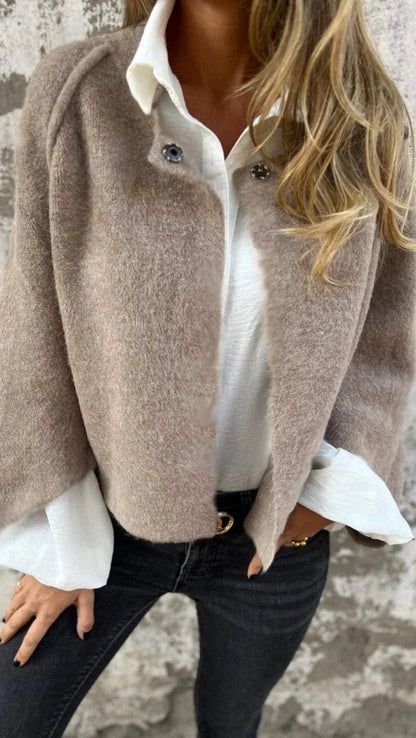 Cardigan court à manches longues avec bouton au col pour femme | Idéal pour l'automne
