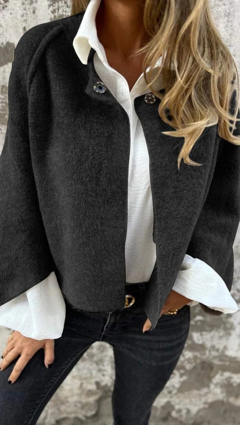 Cardigan court à manches longues avec bouton au col pour femme | Idéal pour l'automne
