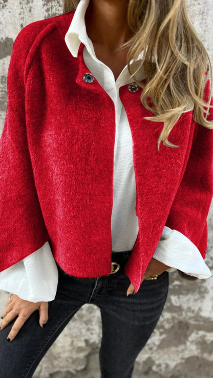 Cardigan court à manches longues avec bouton au col pour femme | Idéal pour l'automne