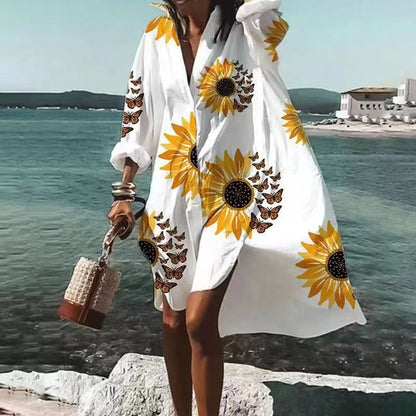 Robe Longue à Imprimé Abstrait avec Manches Longues pour Femme | Idéale pour Toute l’Année