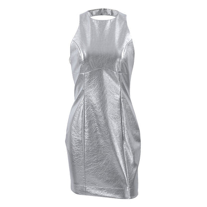 Robe Mini Sans Manches à Finition Brillante et Coupe Ajustée pour Femme | Idéale pour les Soirées et Occasions Spéciales