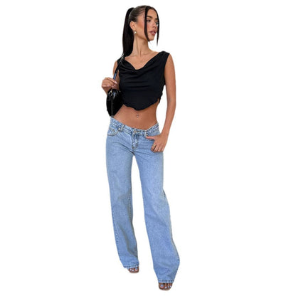 Jean Taille Basse à Jambe Semi-Large pour Femme | Idéal pour un Usage Quotidien