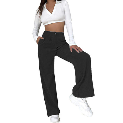 Pantalon en Velours Côtelé avec Taille Haute et Coupe Large pour Femme | Idéal pour Quotidien et Sorties