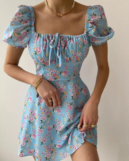 Mini-Robe À Motif Floral Avec Manches Bouffantes Pour Femmes | Idéal Pour La Saison Estivale