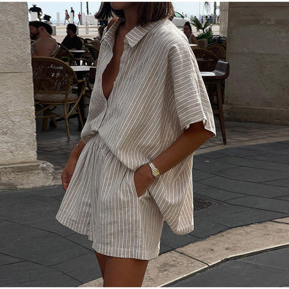 Ensemble Deux Pièces Avec Chemise Ample Et Short Taille Haute Pour Femme | Idéal Pour L’Été