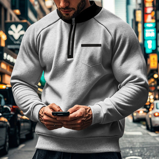 Sweat À Col Montant Zippé Avec Poche Poitrine Pour Homme | Idéal Pour Une Utilisation Toute L’Année