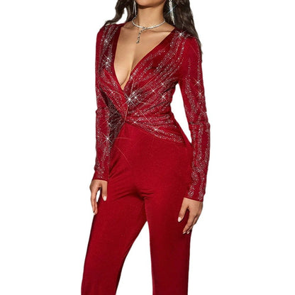 Combinaison Ajustée Avec Paillettes Et Encolure En V Pour Femme | Idéal Pour Événements Festifs