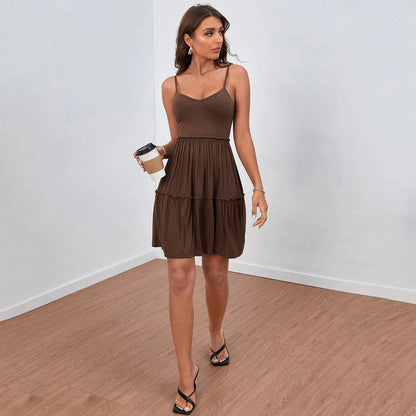 Robe Courte À Bretelles Réglables Avec Détails À Volants Pour Femme | Idéale Pour Été Et Sorties
