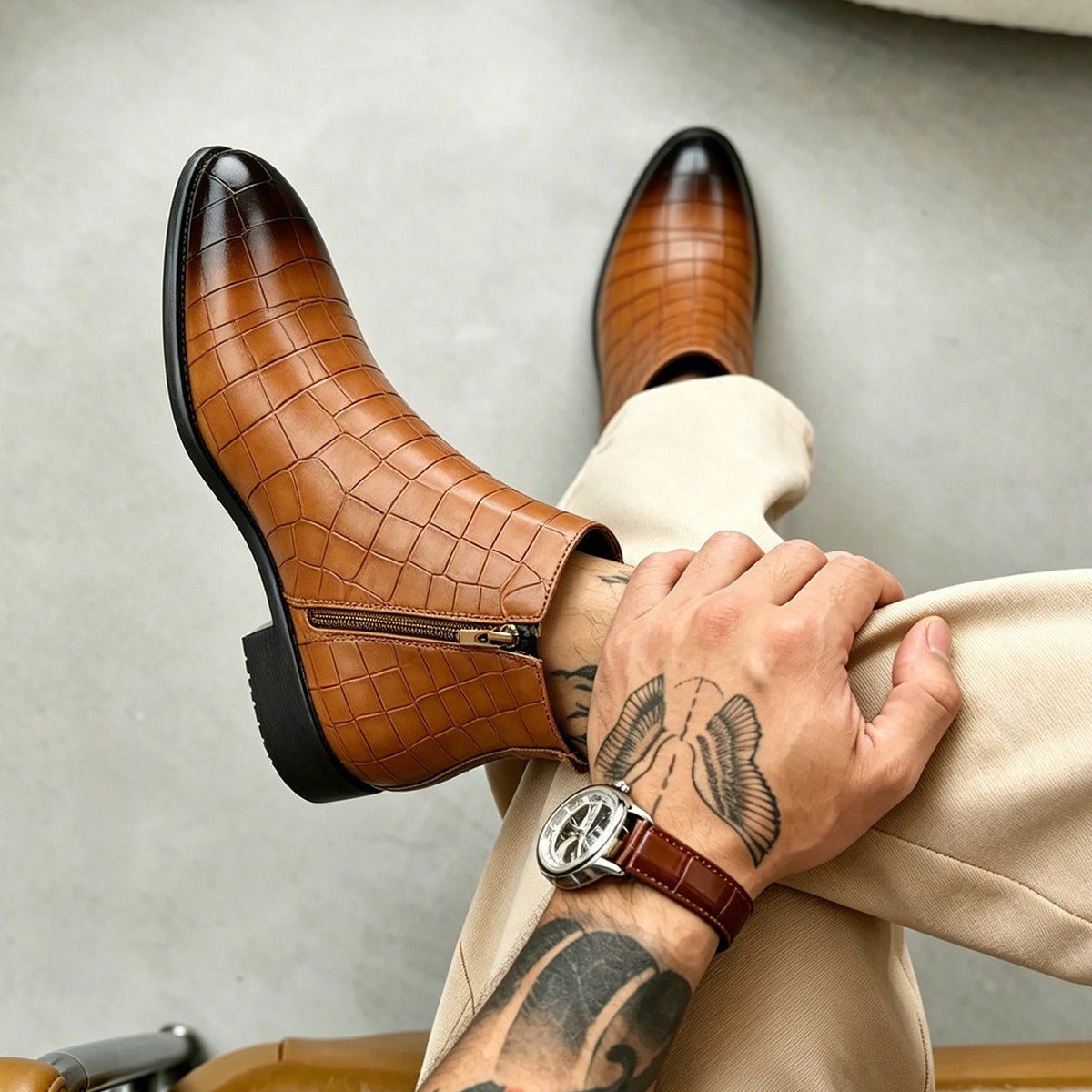 Bottines Chelsea à motif croco pour hommes