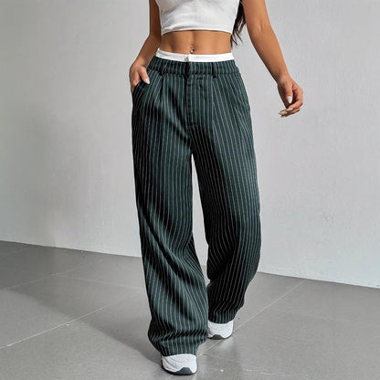 Pantalon Large À Rayures Verticales Avec Taille Élastiquée Pour Femme | Idéal Pour Tenues Quotidiennes