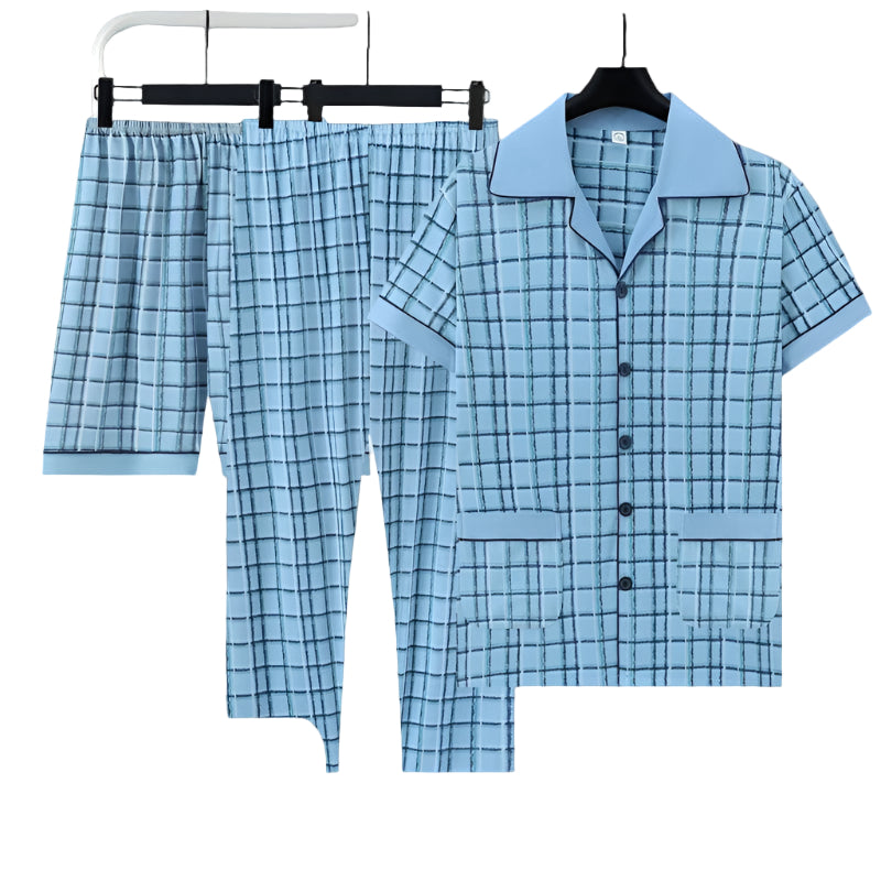 Ensemble de Pyjama pour Homme avec T‑Shirt, Short et Pantalon pour un Usage Quotidien | Idéal pour le Printemps et l’Été